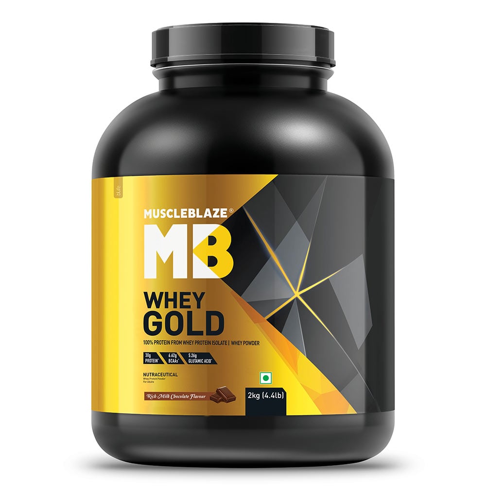 MuscleBlaze Whey Gold 100% Whey Protein Isolate, 2 kg (4.4 lb), Rich Milk Chocolate