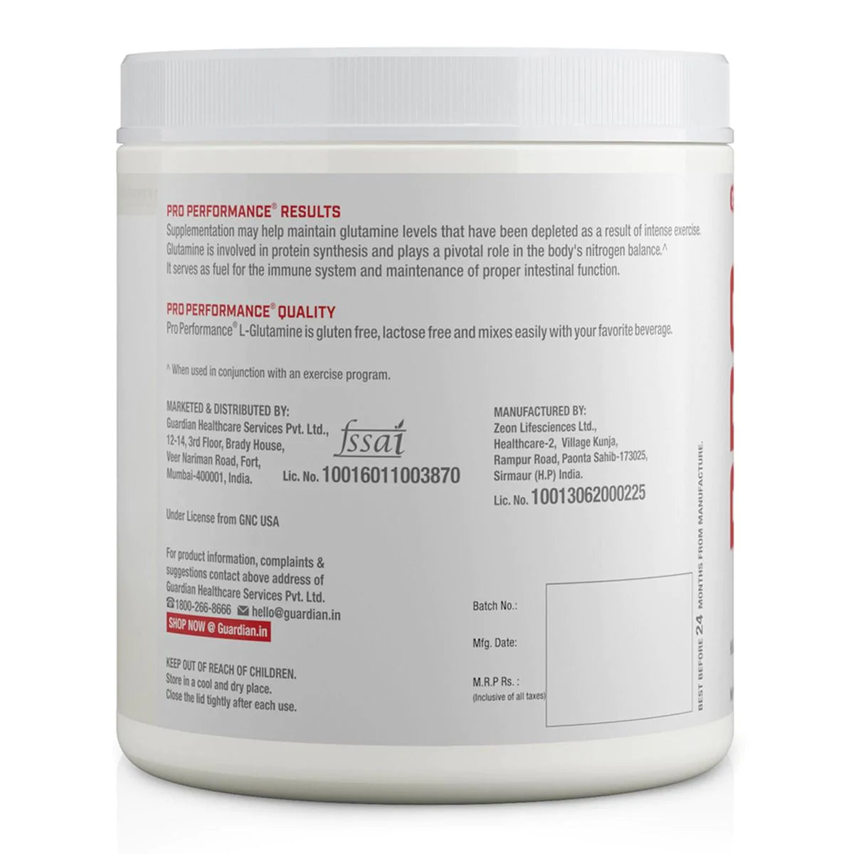 GNC PRO Performance L-Glutamine 5000 mg Unflavored Powder, 250 gm